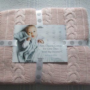 Boll & Branch Pure ORGANIC COTTON Cable Knit Baby Throw/Blanket Petal PINK NEW